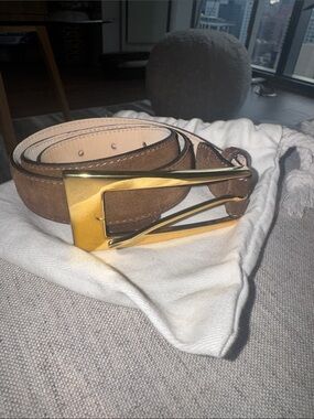 AUREUM Brown Suede Belt with Gold Buckle